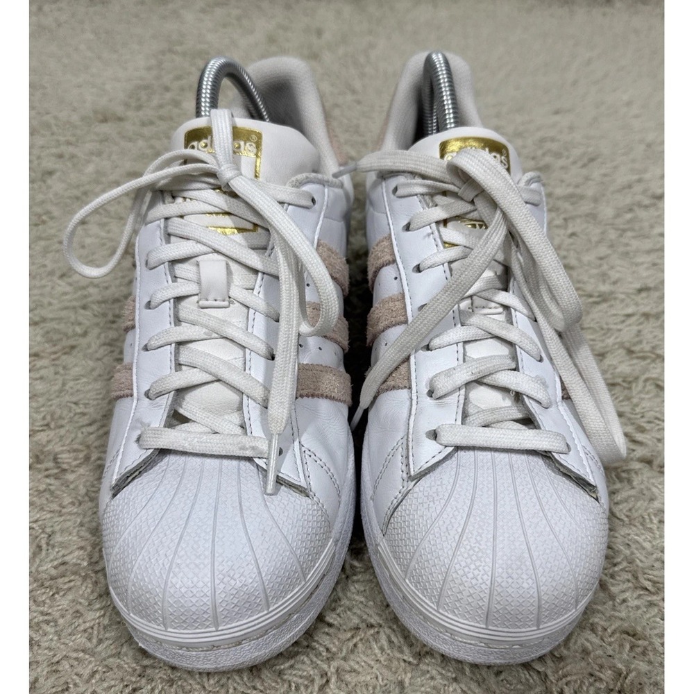 Adidas Originals Superstar Cap Toe Men's 8.5M White Pink Stripes Lace Up Classic